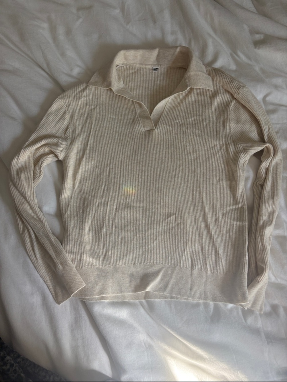 Uniqlo Cream Ribbed Polo Knit